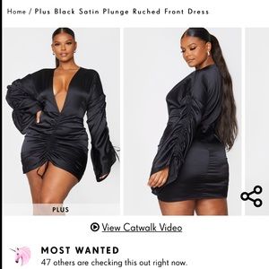 PLT Black Plunge Ruched Dress (NWT) LBD